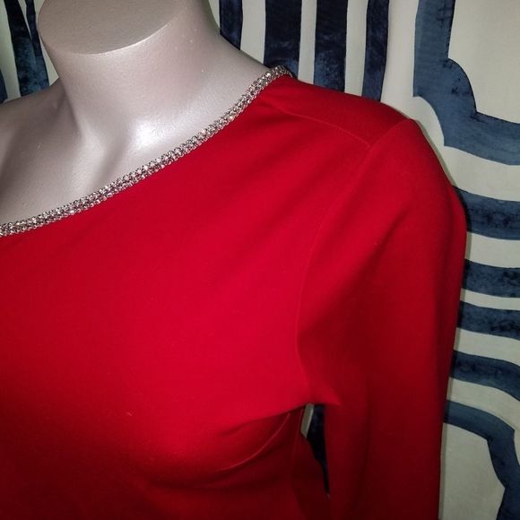 Plus size asymmetrical red diamond party dress. - Picture 4 of 5